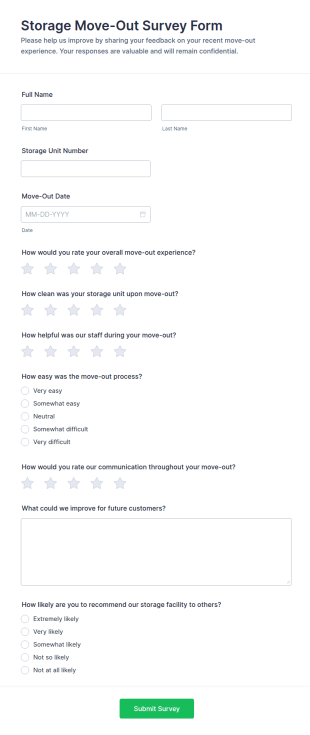 Storage Move Out Survey Form Template