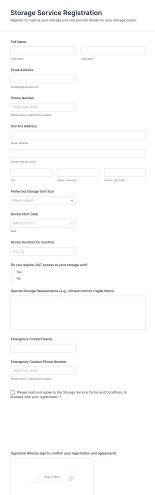 Storage Service Registration Form Template