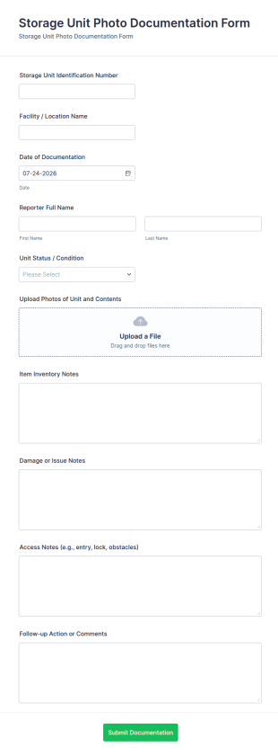 Storage Unit Photo Documentation Form Template