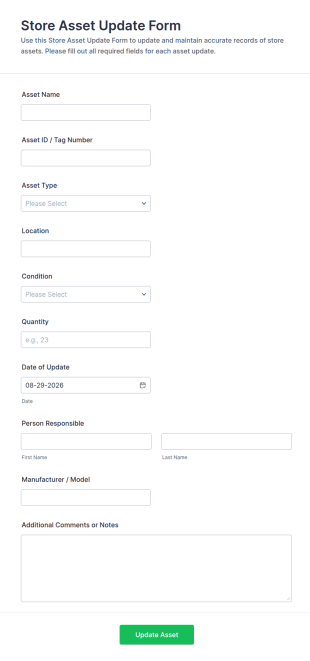 Store Asset Update Form Template