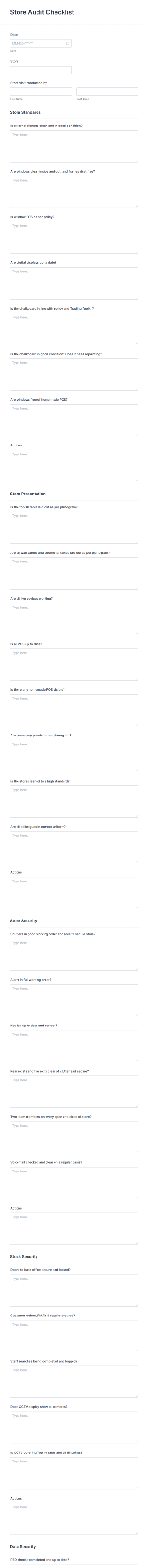 Store Audit Checklist Form Template | Jotform