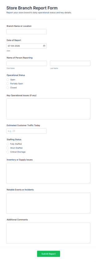 Store Branch Report Form Template