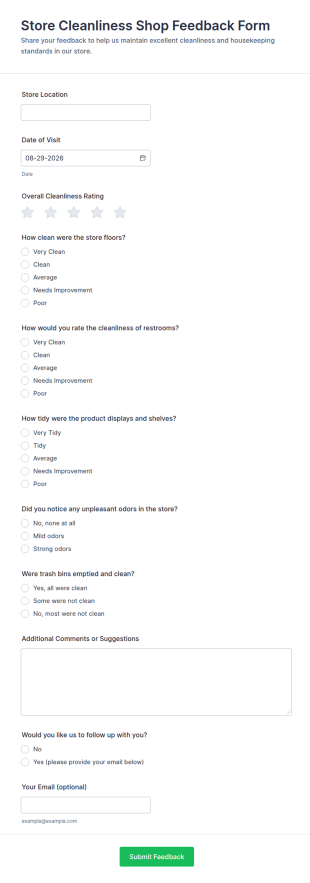 Store Cleanliness Shop Feedback Form Template
