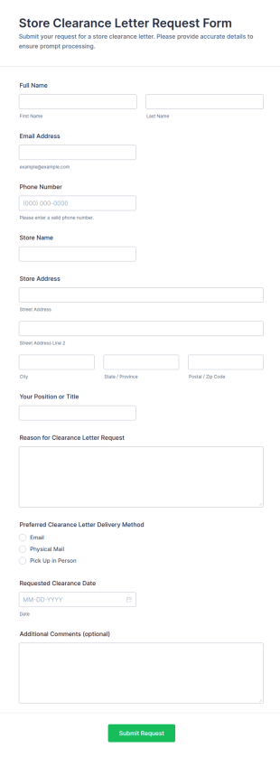 Store Clearance Letter Request Form Template