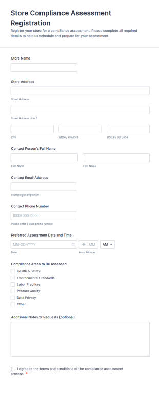 Store Compliance Assessment Registration Form Template