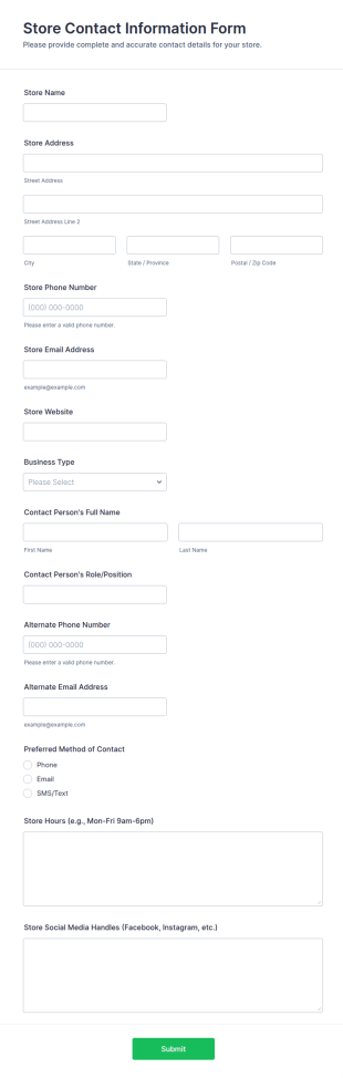 Store Contact Information Form Template