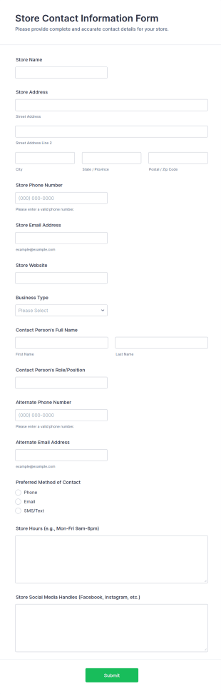 Store Contact Information Form Template