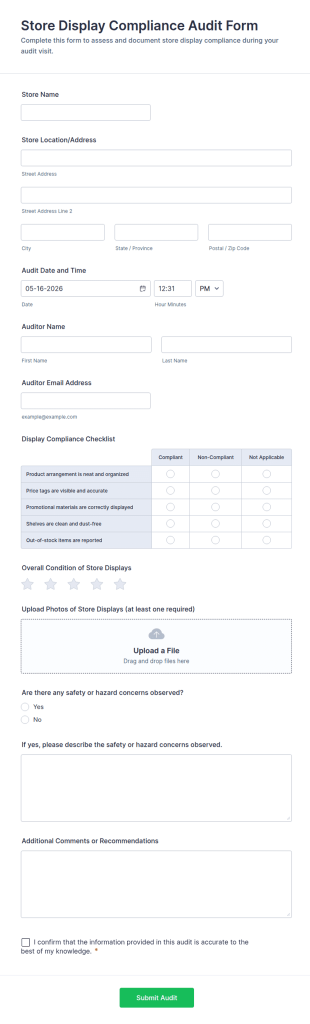 Store Display Compliance Audit Form Template