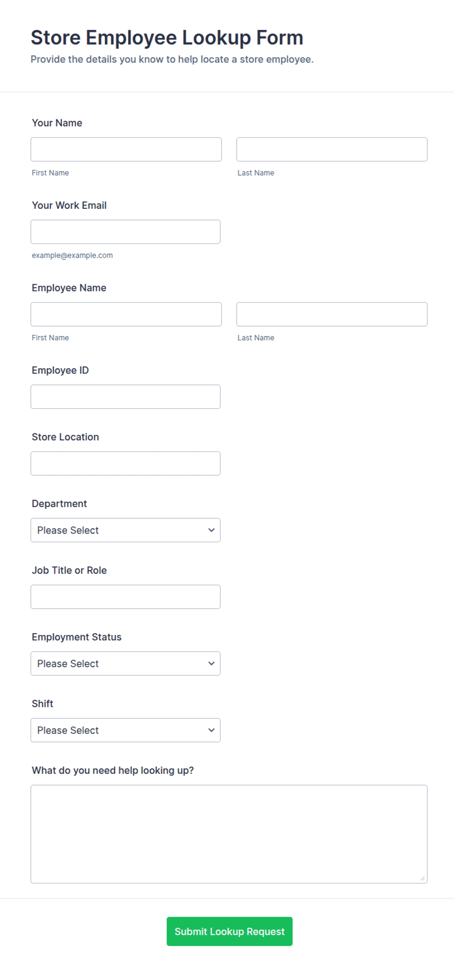 Store Employee Lookup Form Template | Jotform