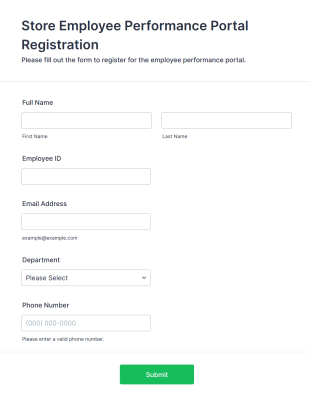 Store Employee Performance Portal Registration Form Template