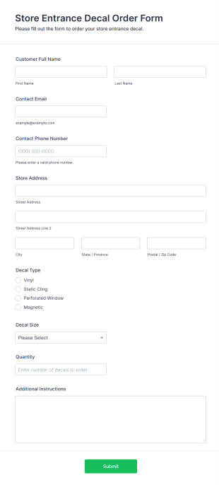 Store Entrance Decal Order Form Template