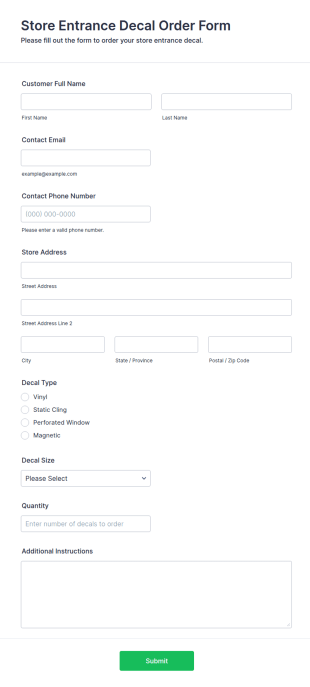 Store Entrance Decal Order Form Template