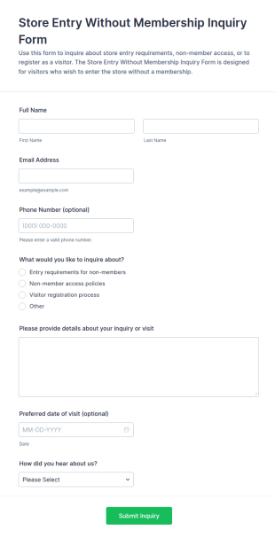 Store Entry Without Membership Inquiry Form Template