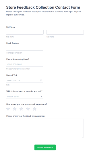 Store Feedback Collection Contact Form Template
