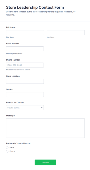 Store Leadership Contact Form Template