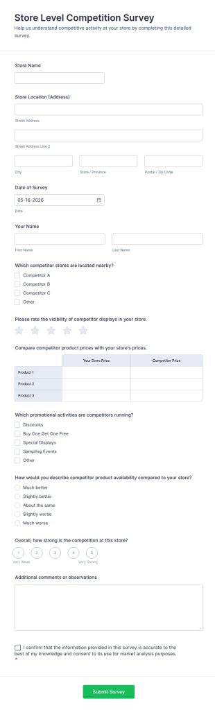 Store Level Competition Survey Form Template