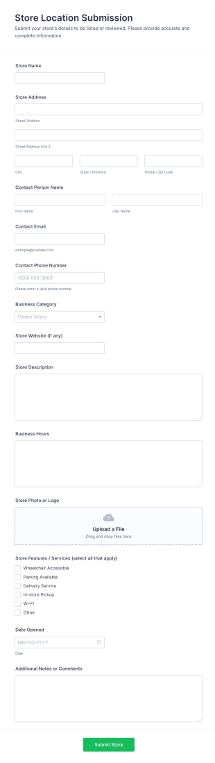 Store Location Submission Form Template