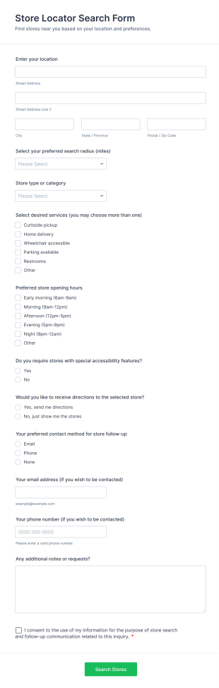 Store Locator Search Form Template