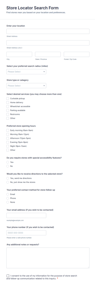 Store Locator Search Form Template