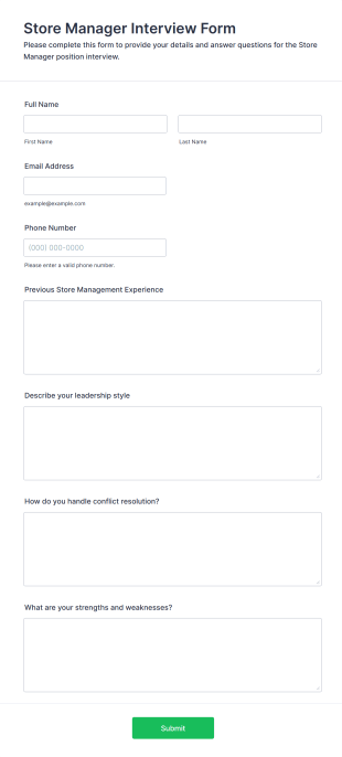 Store Manager Interview Form Form Template