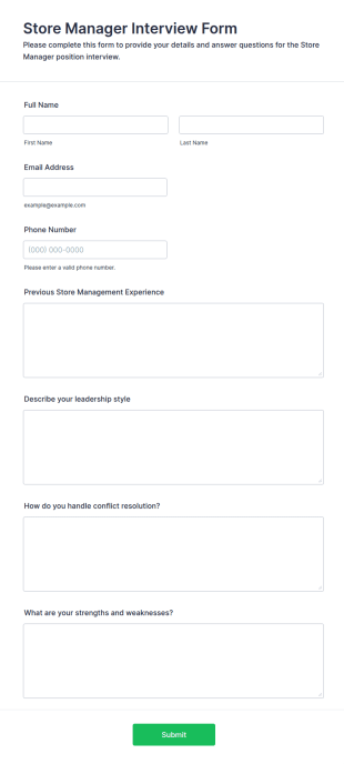 Store Manager Interview Form Template