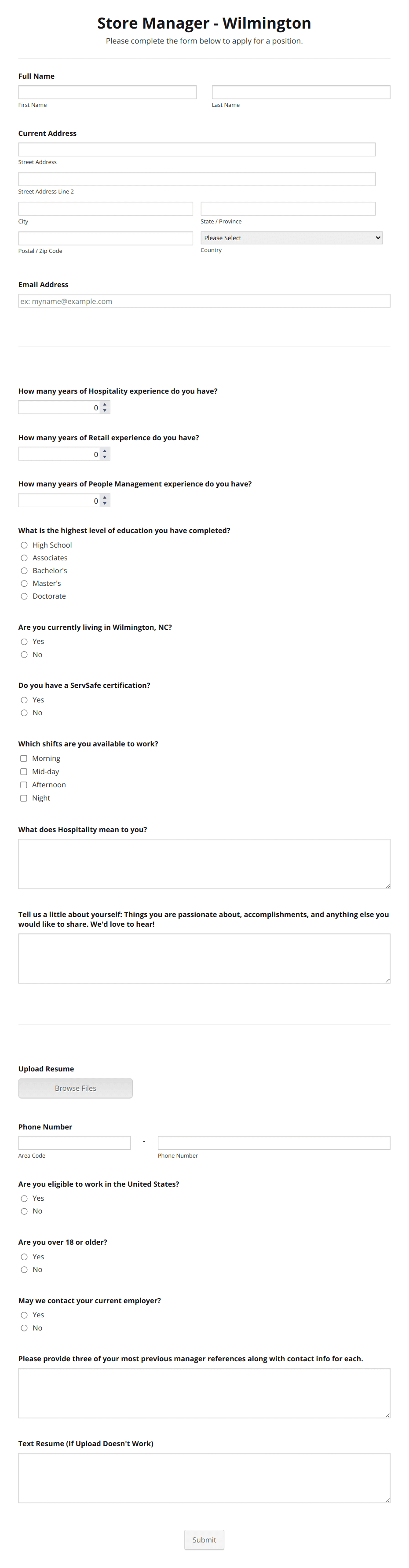 Store Manager Form Template | Jotform