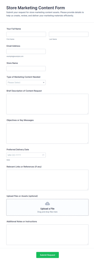 Store Marketing Content Form Template