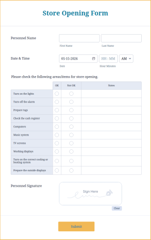 Store Opening Form Template