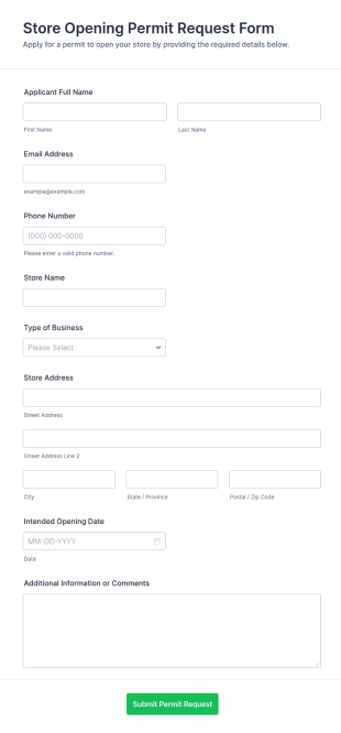 Store Opening Permit Request Form Template
