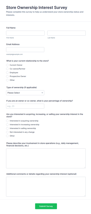 Store Ownership Interest Survey Form Template