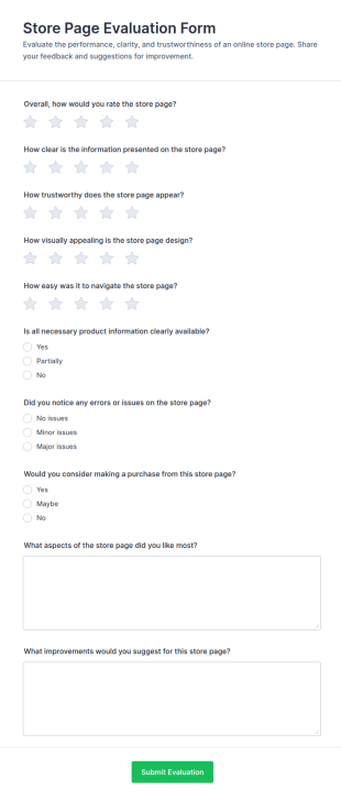 Store Page Evaluation Form Template