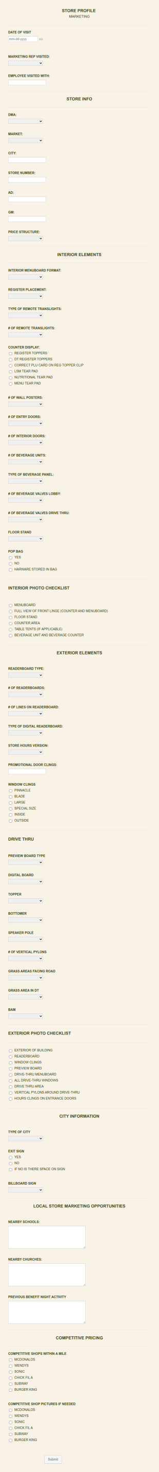 Store Profile Form Template