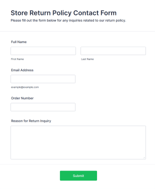 Store Return Policy Contact Form Template