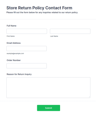Store Return Policy Contact Form Template