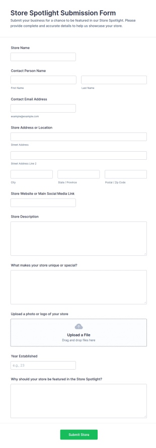 Store Spotlight Submission Form Template