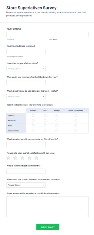 Store Superlatives Survey Form Template