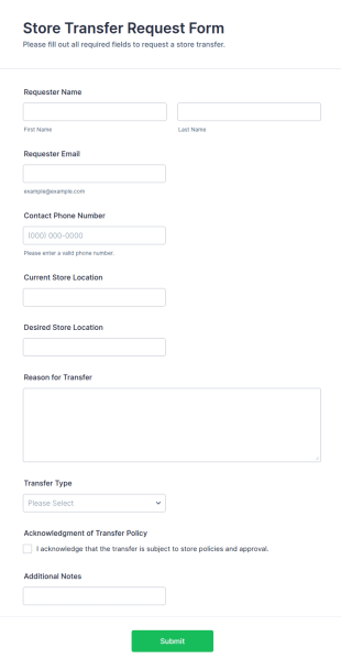 Store Transfer Request Form Template
