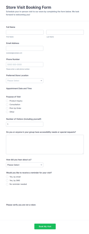 Store Visit Booking Form Template