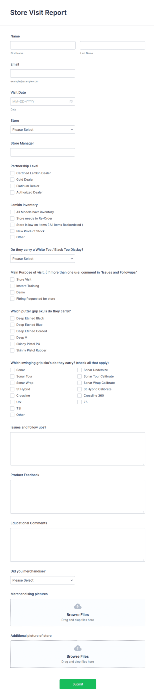 Store Visit Report Form Template