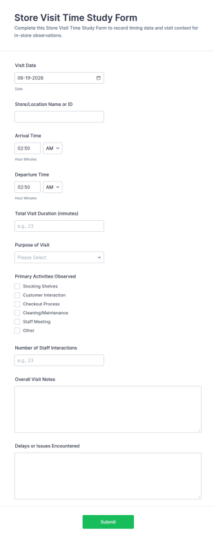 Store Visit Time Study Form Template