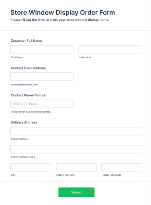 Store Window Display Order Form Template