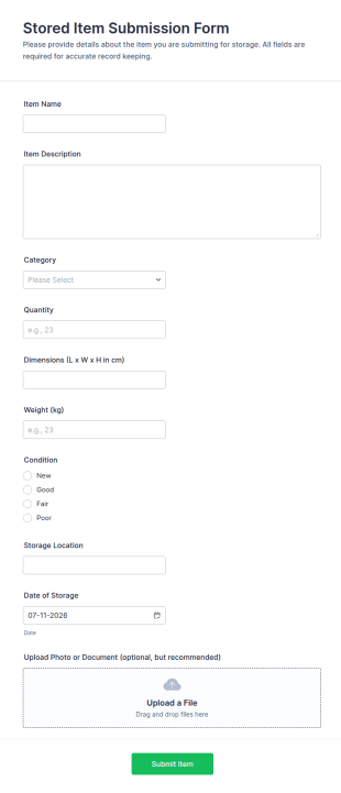 Stored Item Submission Form Template