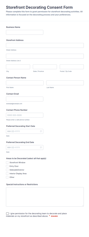 Storefront Decorating Consent Form Template
