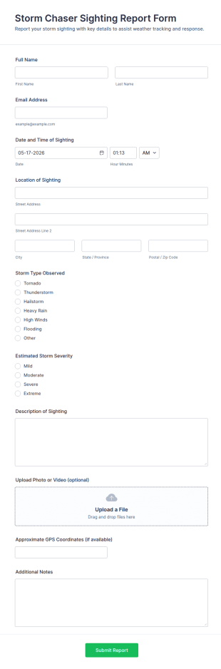 Storm Chaser Sighting Report Form Template