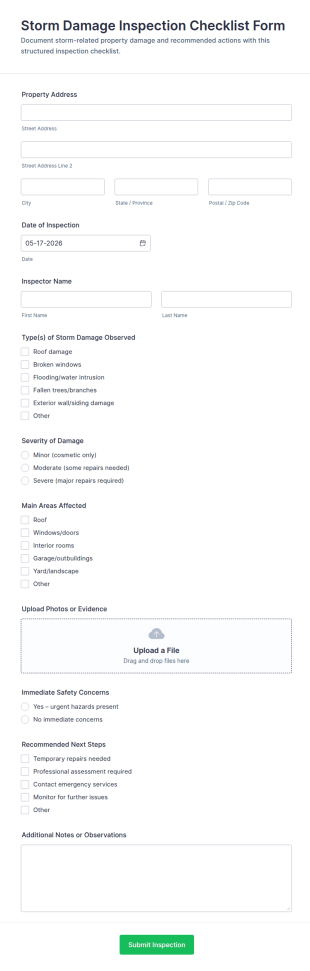 Storm Damage Inspection Checklist Form Template