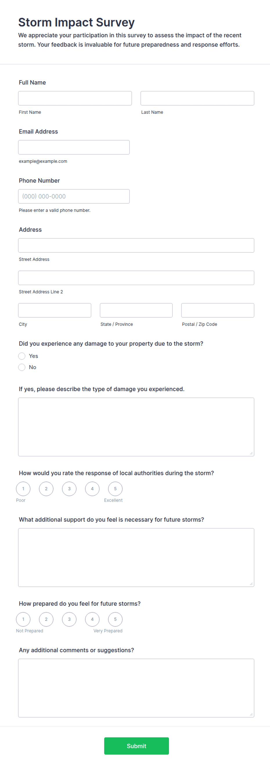 Example Epact Form Storm Impact Survey Form Template | Jotform
