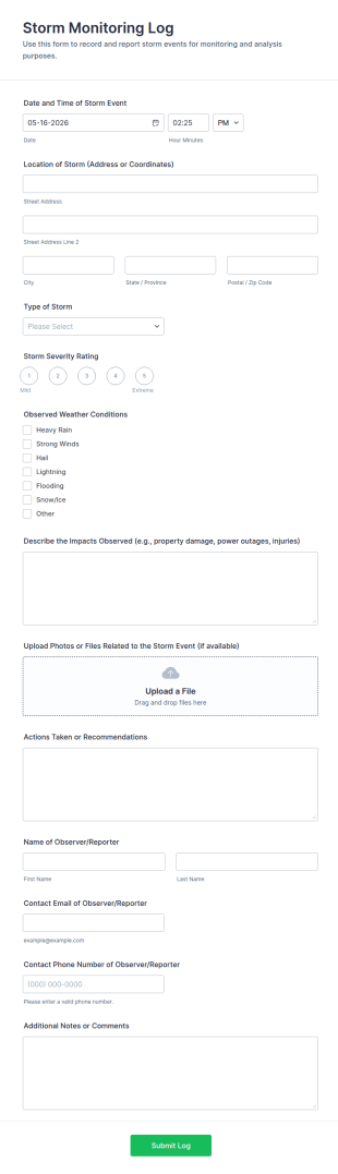 Storm Monitoring Log Form Template