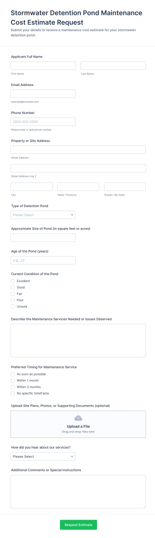 Stormwater Detention Pond Maintenance Cost Estimate Request Form Template