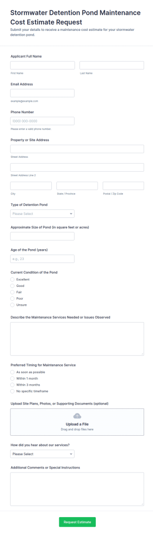 Stormwater Detention Pond Maintenance Cost Estimate Request Form Template