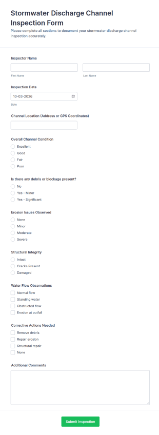 Stormwater Discharge Channel Inspection Form Template